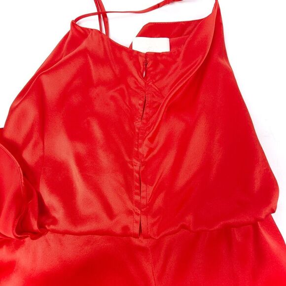 NEW Cinq A Sept 100% Silk Mirin Faux Wrap Top Cami Red Satin Medium Quiet Luxury - Picture 6 of 8